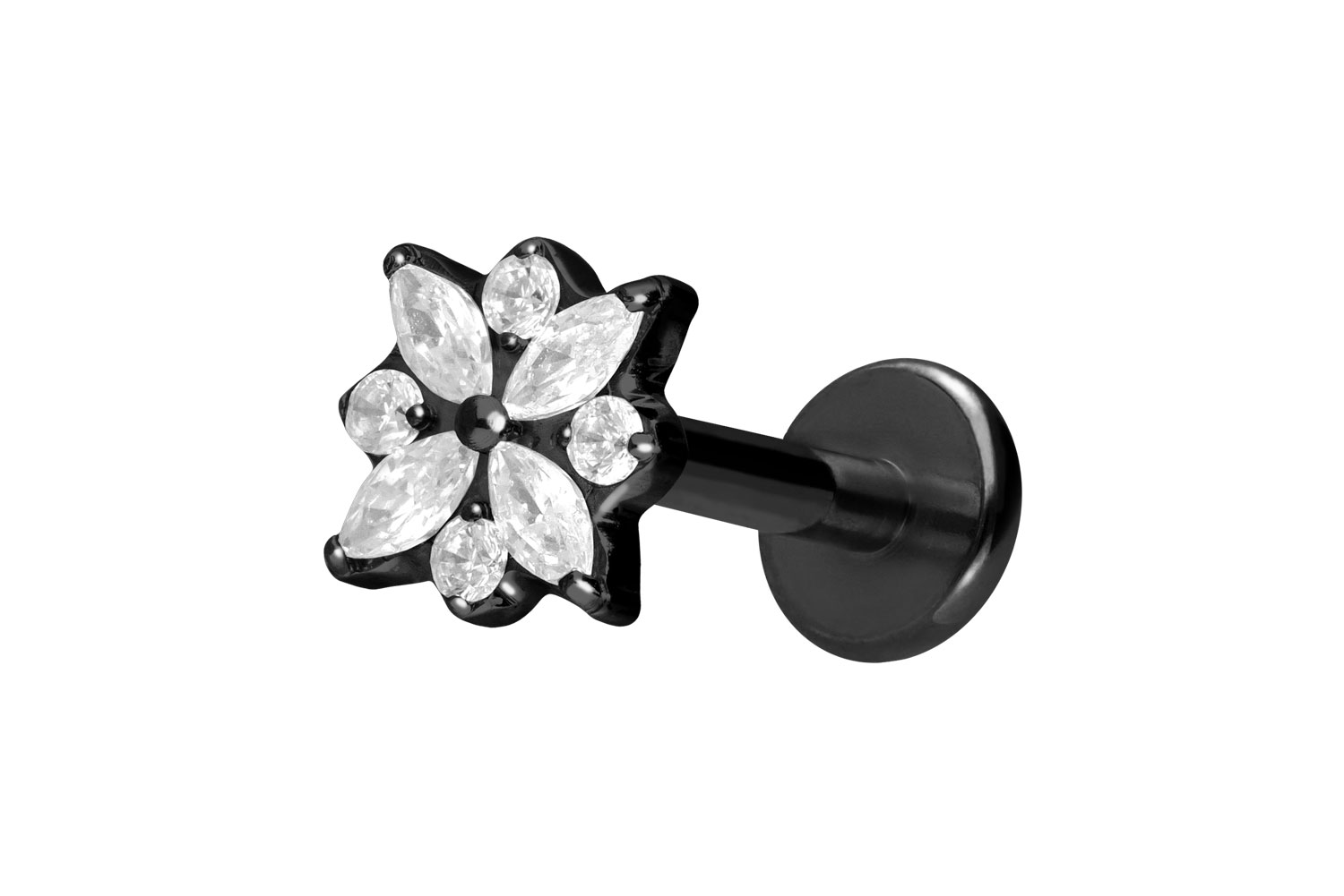 Titan Labret Piercing mit Push Fit KRISTALLBLUME